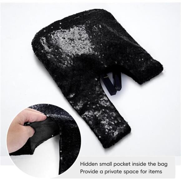 Black Sequin Evening Wristlet Bag Glitter Clutch Purse Sparkly  Pouch for Women - Picture 5 of 7